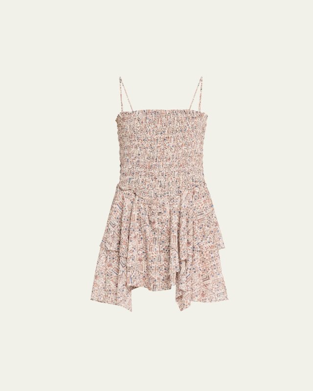 Anka Smocked Printed Cotton Voile Dress